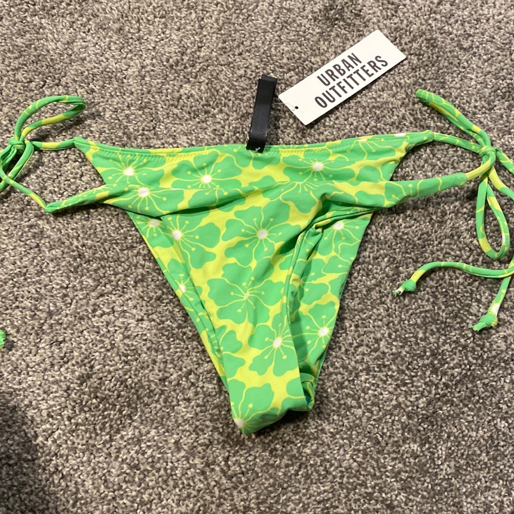 Urban outfitters lime green floral side tie bikini bottoms